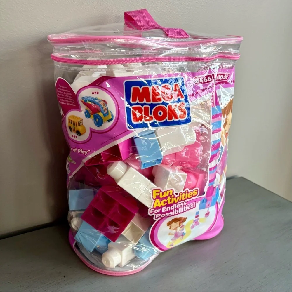 Mega Bloks Pink Blue Building Blocks First Builders 8466 Kids Toy Set 90+ pc